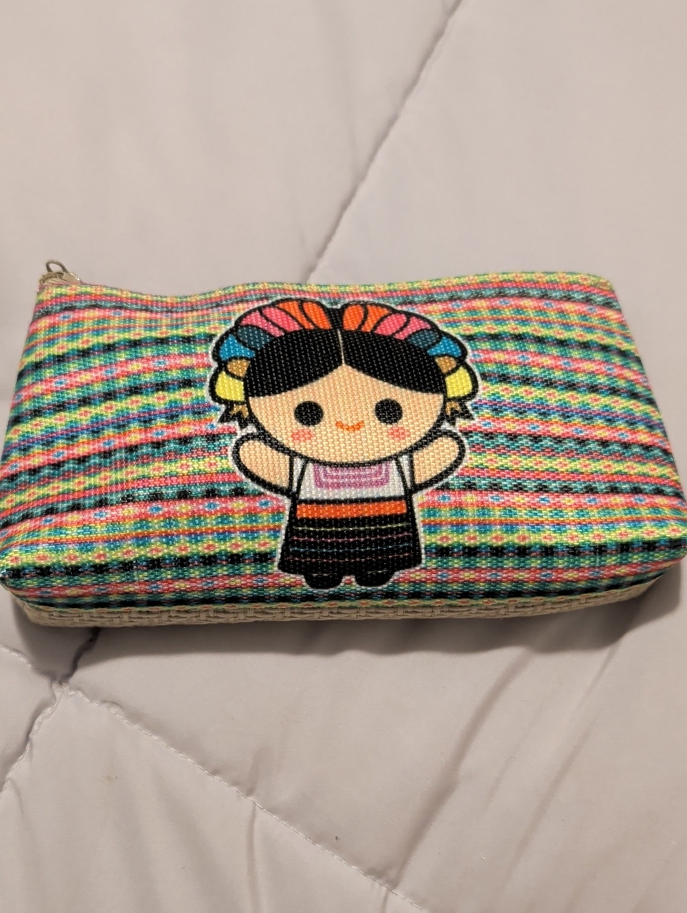 Mystery Jewelry Colorful Woven Pouch with Cute Doll Motif